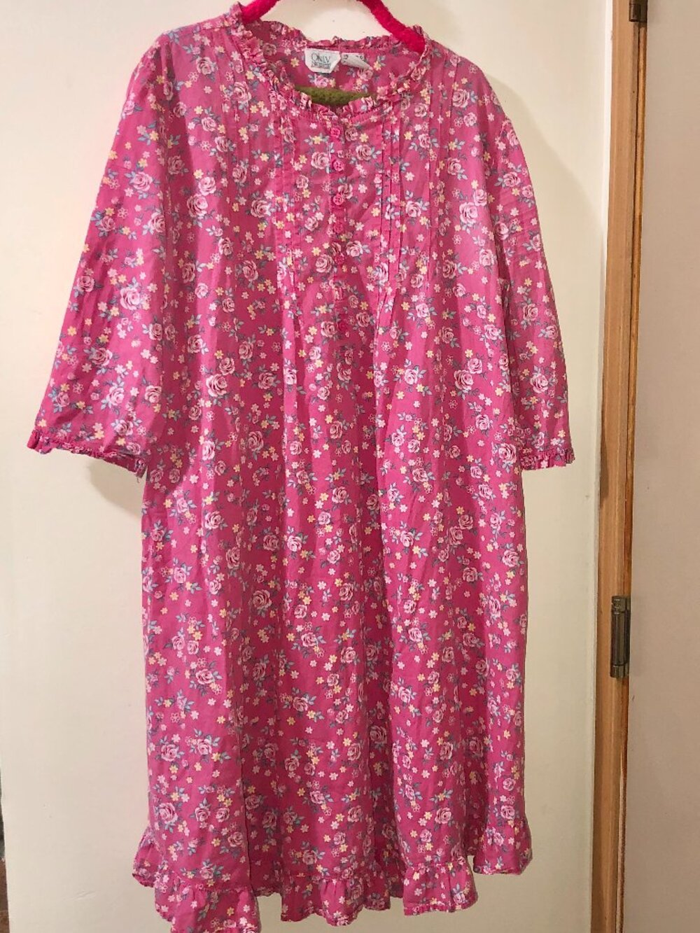 Vtg 90s Only Necessities Cotton Nightgown Dress Sz L Pink Floral Prairie Cottage
